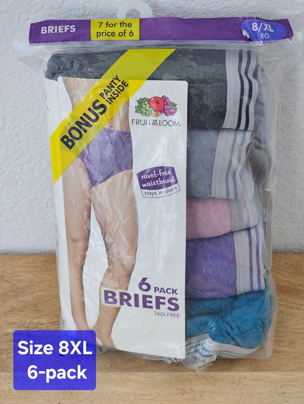 NIP Fruit of the Loom Women's Heather Briefs - 6 Pack - Size 8/XL